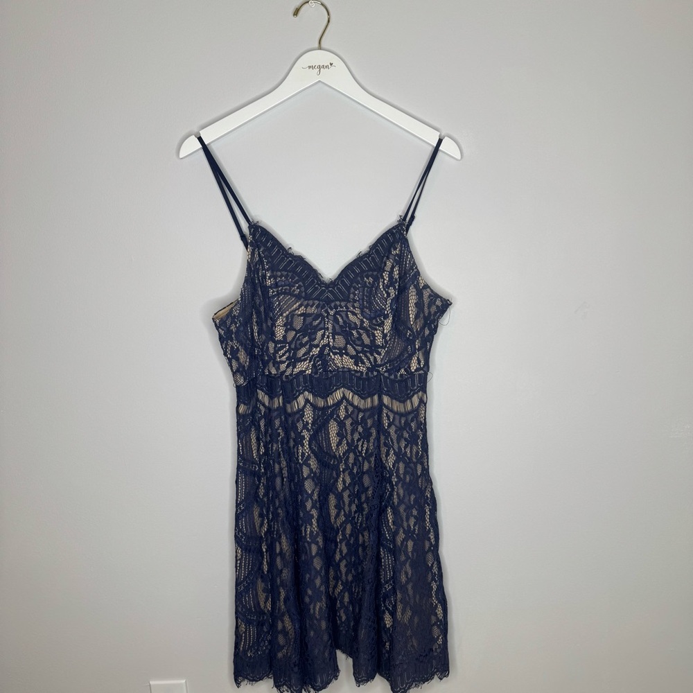 Soprano Elegant Lace Slip Dress in Navy Blue | Size Large